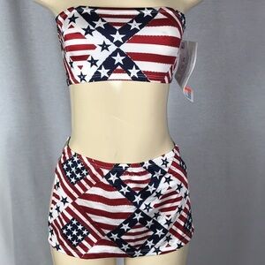 Zuliana Size Small Flag Print Material Skirt Set. Made In USA. New With Tags